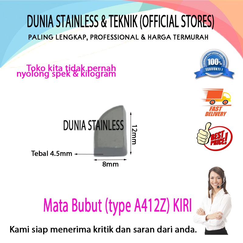 Mata Bubut A412Z (Kiri) alat alat teknik bengkel besi stainless steel