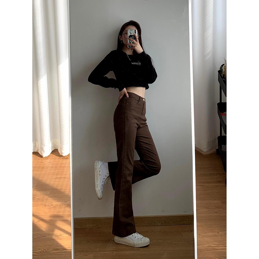 coklat/Biru tua/biru muda/Hitam skinny high waist cutbray celana jeans panjang wanita