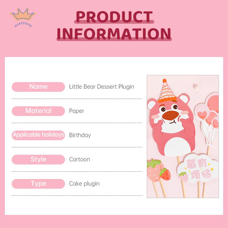 Topper Lucu Strawberry Bear Cake Plugin Strawberry Love-Heart Heart Plugin Dekorasi Kue Kreatif MK