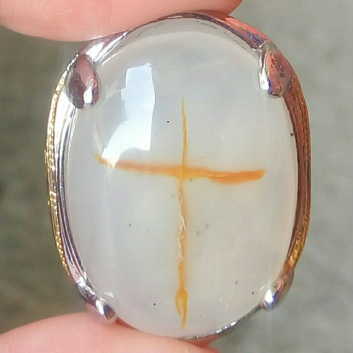 Natural Batu Akik Motif Tapak Jalak Gambar Salib Jumbo Antik 2