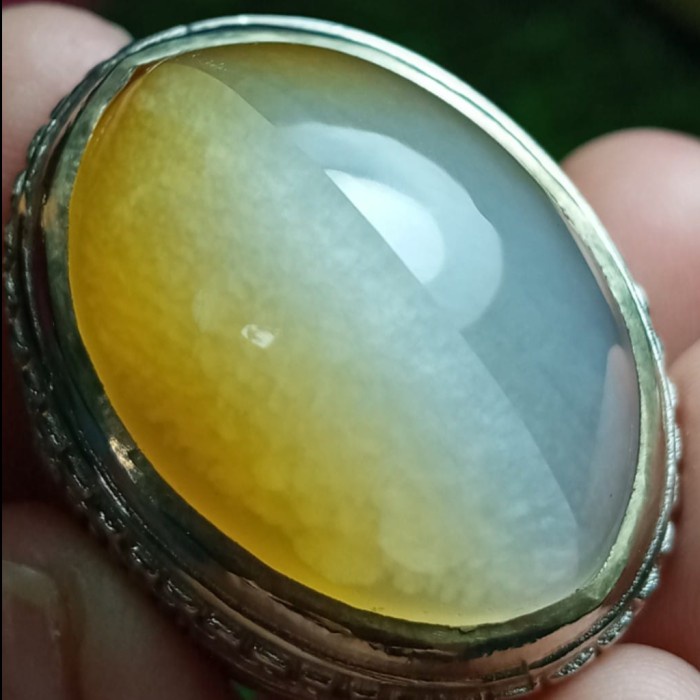 Cincin Batu Akik Pandan Semu Nanas Kapas Sutra Merah Lumut Oli Antik49