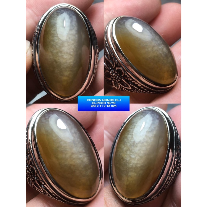 Cincin Batu Akik Pandan Semu Nanas Kapas Sutra Merah Lumut Oli Antik38