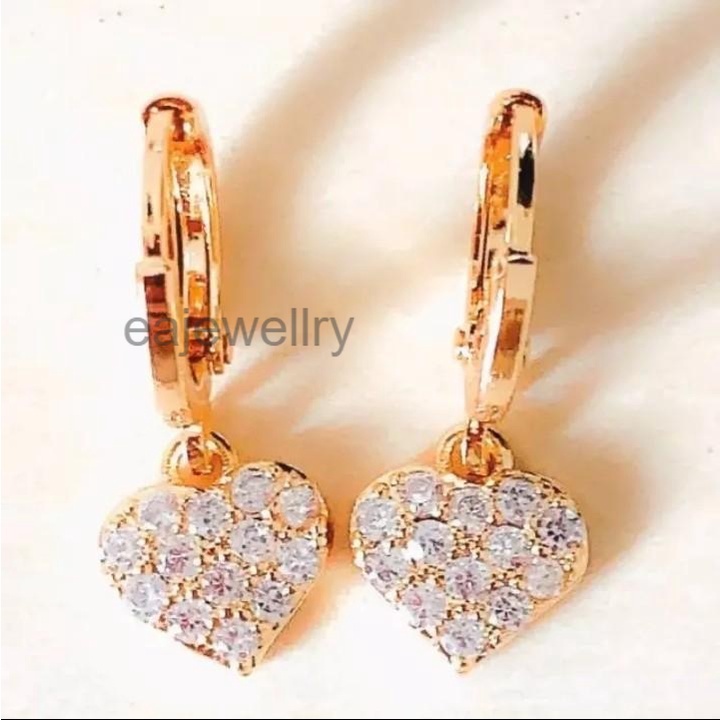 Anting love titanium wanita dewasa model baru lapis emas 24 karat asli