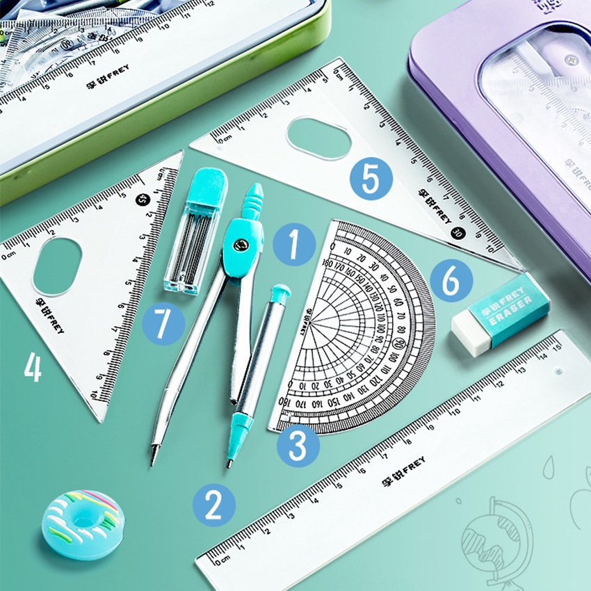 Jangka Math Set 8in1 Math Set Penggaris Busur Mistar Jangka