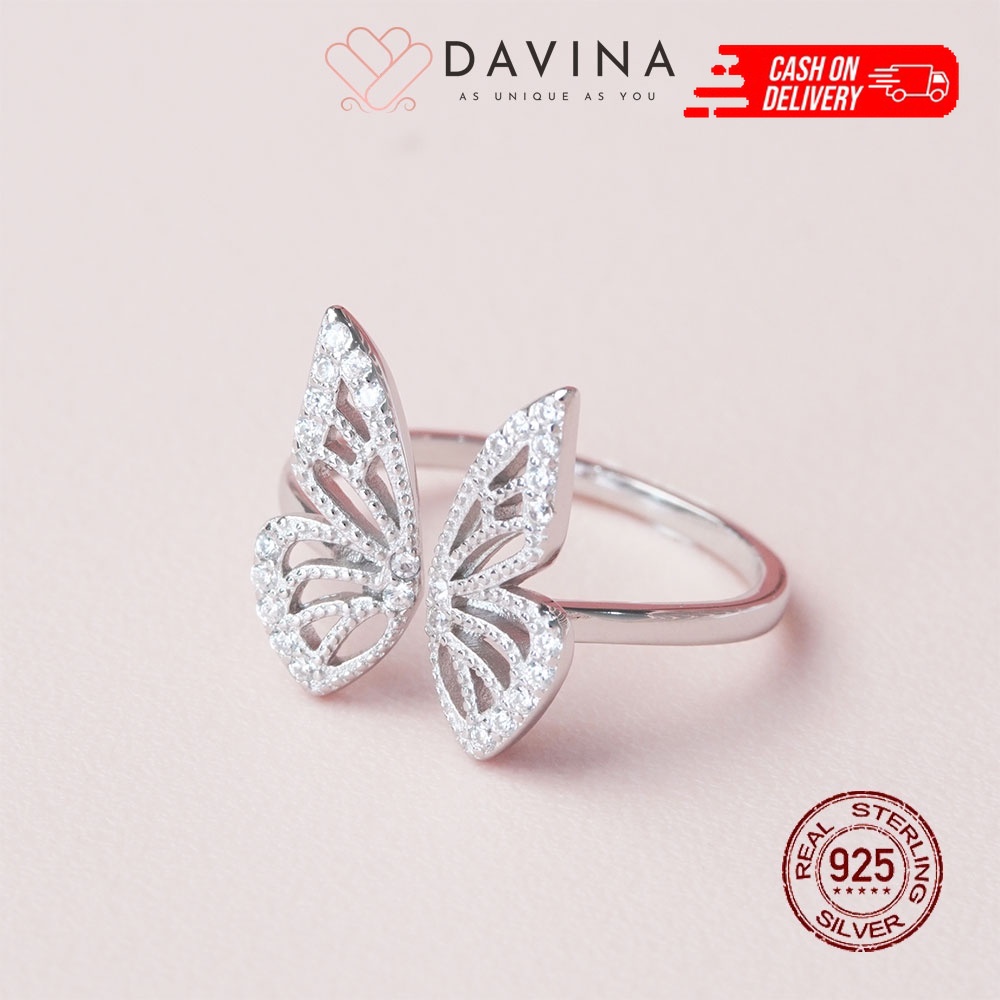 Davina Cincin Perak Kyara Ring Perak S925 Sterling Silver 925 Kupu Kupu White Gold Cincin Wanita Per
