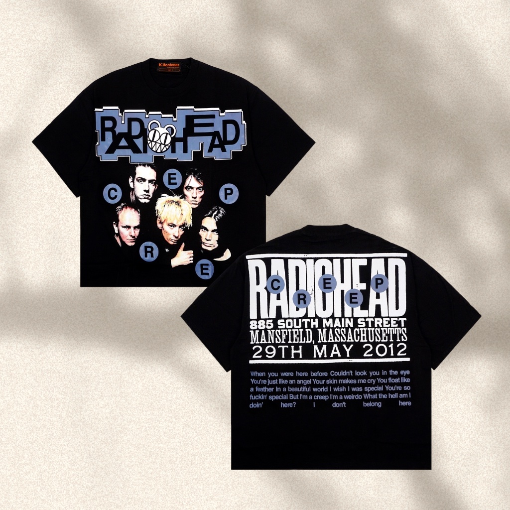 【COD】KKONTENER RADIOHEAD OVERSIZE TSHIRT BLACKBlack and white print fashion T-shirt