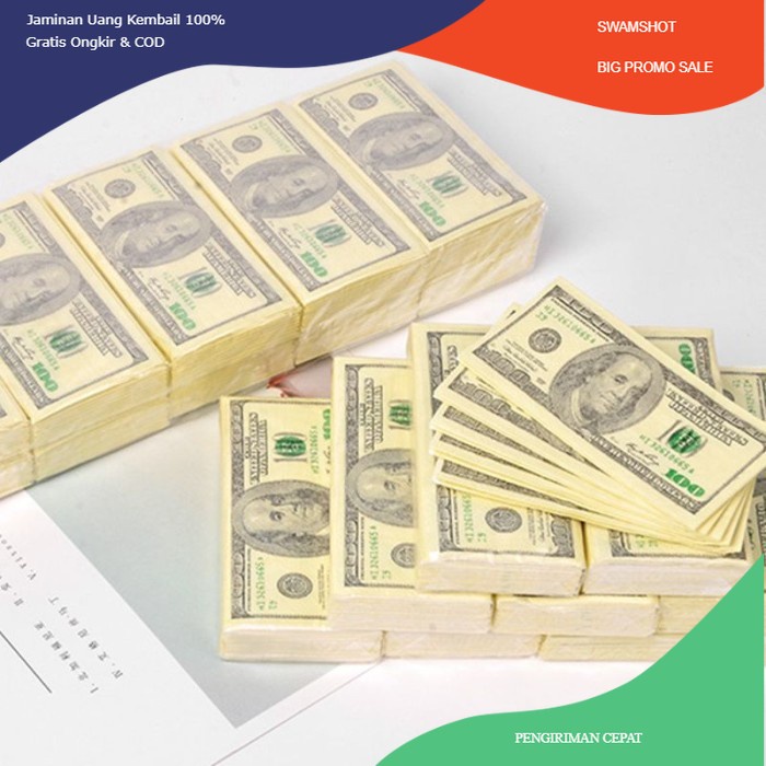 Tissue Tisu Tissu Lap Napkin Mini Gambar Uang USD 100 Dollar Dolar