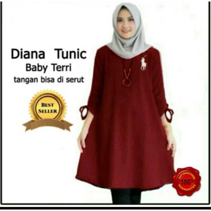 best -Diana Tunic, baju atasan wanita muslim jumbo, blouse tunic bigsize - Biru, L