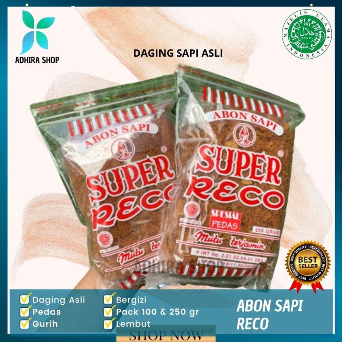 

Abon Daging Sapi Asli Super Reco 250 gram Manis Pedas Halal - Pedas