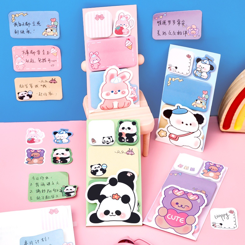 

TERMURAH 1 SET ISI 4 MACAM STICKY NOTES DAN STICKER MOTIF KARTUN ANIMAL LUCU / 4IN1 STICKY NOTES