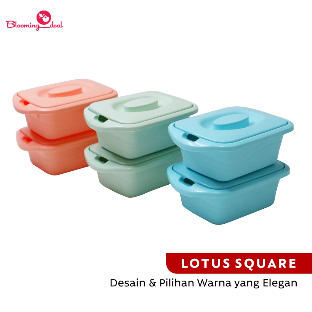 Calista Lotus Square Wadah Saji Makanan 700ml - Set isi 2pcs