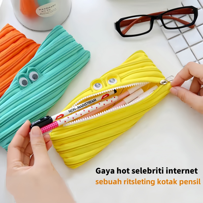 

Tas pensil ritsleting siswa kreatif alat tulis siswa hadiah kecil hadiah kelas alat tulis warna solid yang lucu-YuanYuan Mall