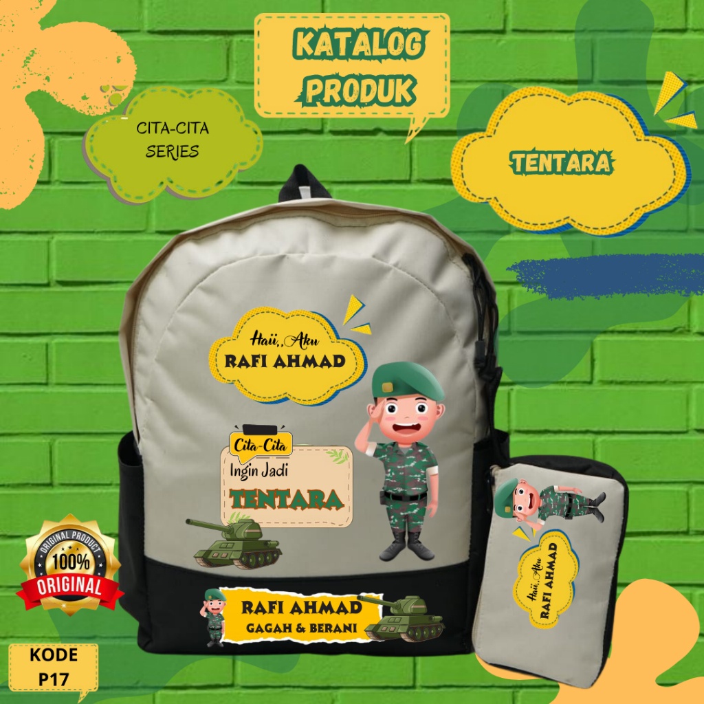 TAS SEKOLAH ANAK TK SD MOTIF CITA-CITA TENTARA / TAS SEKOLAH ANAK / TAS ANAK CUSTOME / TAS ANAK BACK