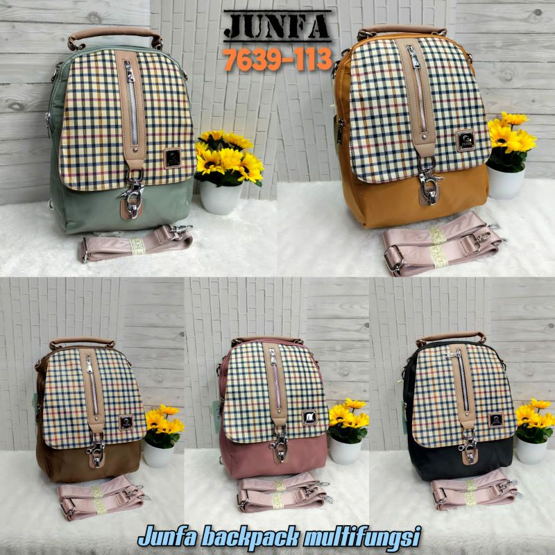Tas Ransel Wanita Multifungsi Tas Junfa 7639-113 Motif Kotak-Kotak. Tas Wanita Tas Junfa Import BEST