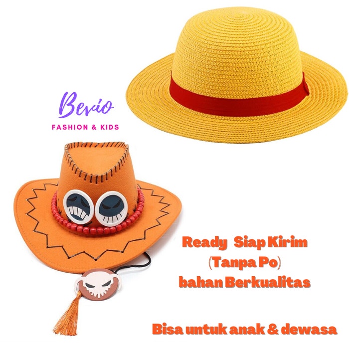 Topi monkey d. luffy One Piece Ace Dewasa Anime Anak Cosplay Cowboy Straw Hat