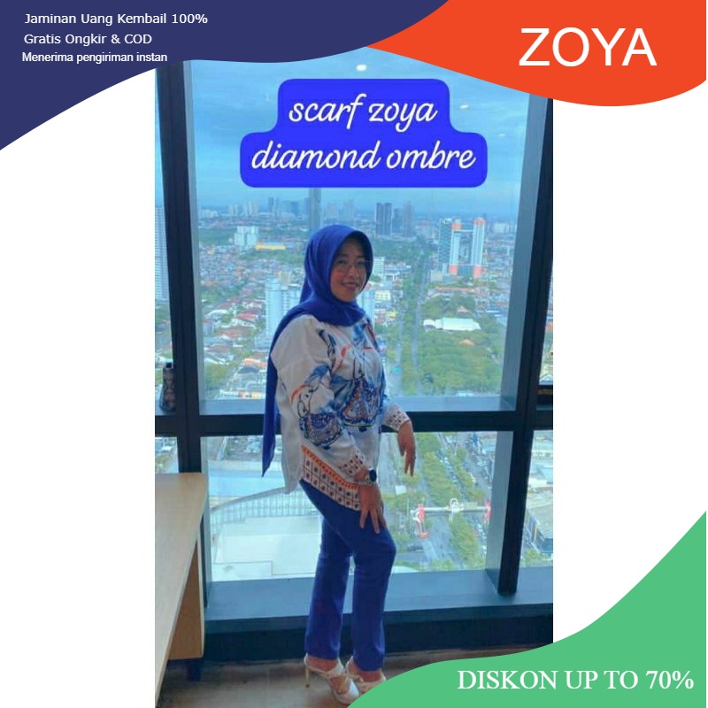 Zoya Diamond ombre Scarf - Kerudung Hijab Segiempat Motif - Bahan POLYTEXTURE BIG Size 140cm x 140cm