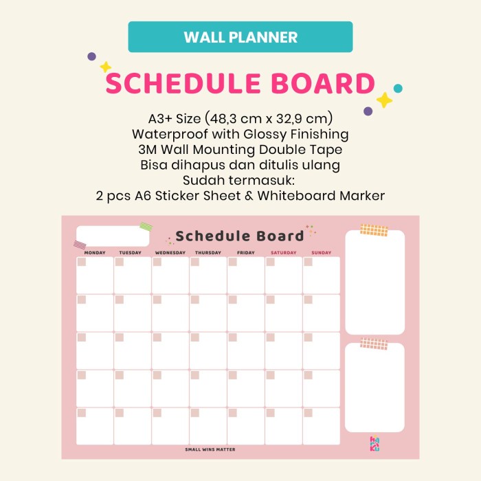 

Monthly Schedule Board - Wall Planner - Minimalist-Pink