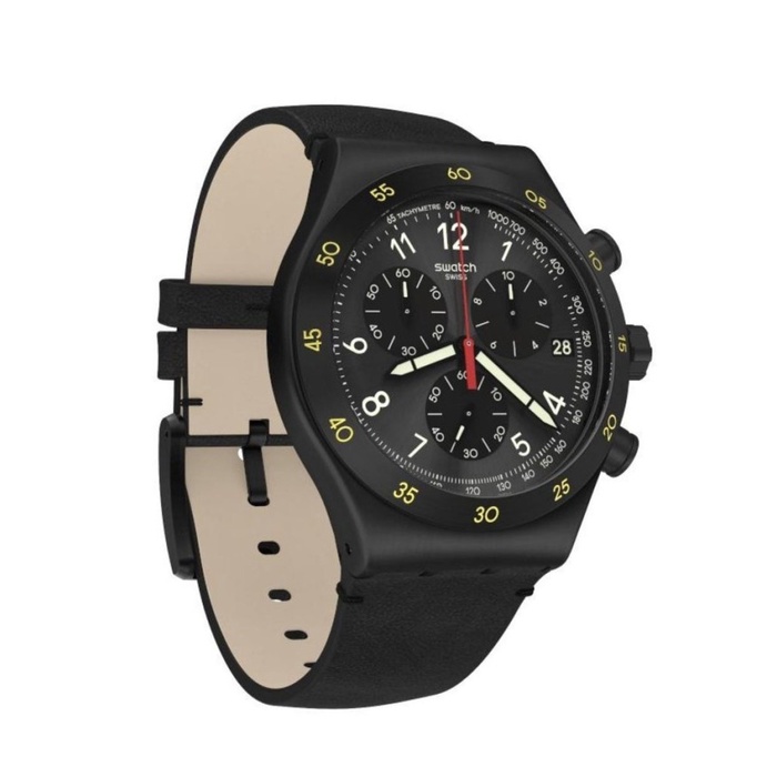 limited edition SWATCH YVB410 VIDI Jam Tangan Pria CHRONOGRAPH Leather Original Swiss