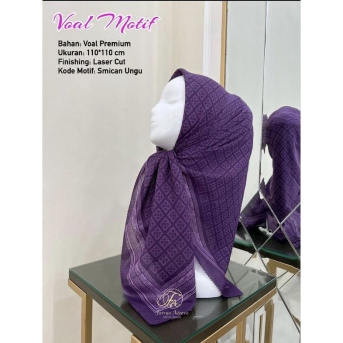 Hijab Segi Empat Voal Motif Smican Warna Ungu Jilbab