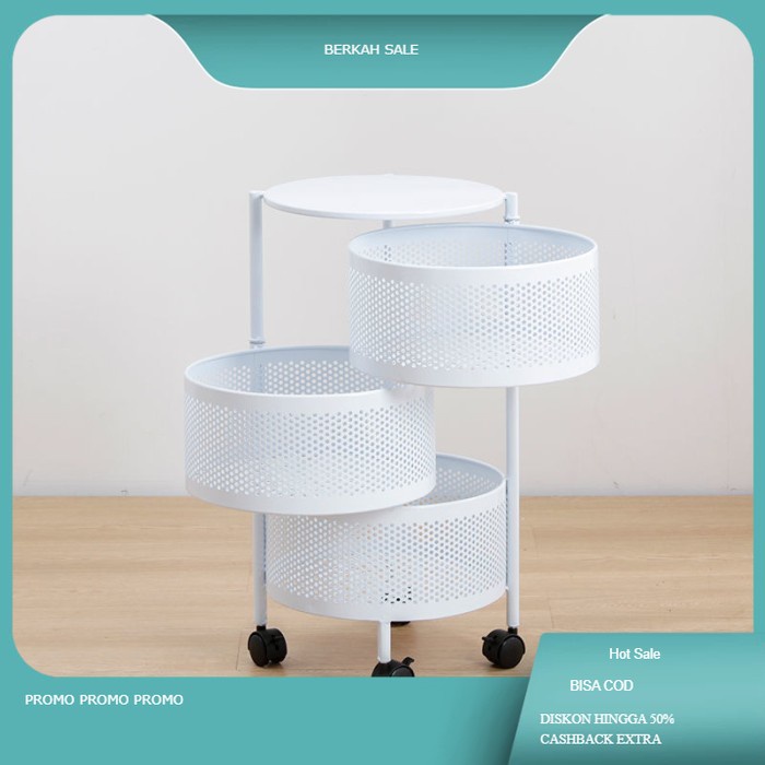 Cadillac Terel Troli Serbaguna untuk Dapur Metal Storage Rack CDLC005 - 3 SUSUN, Putih