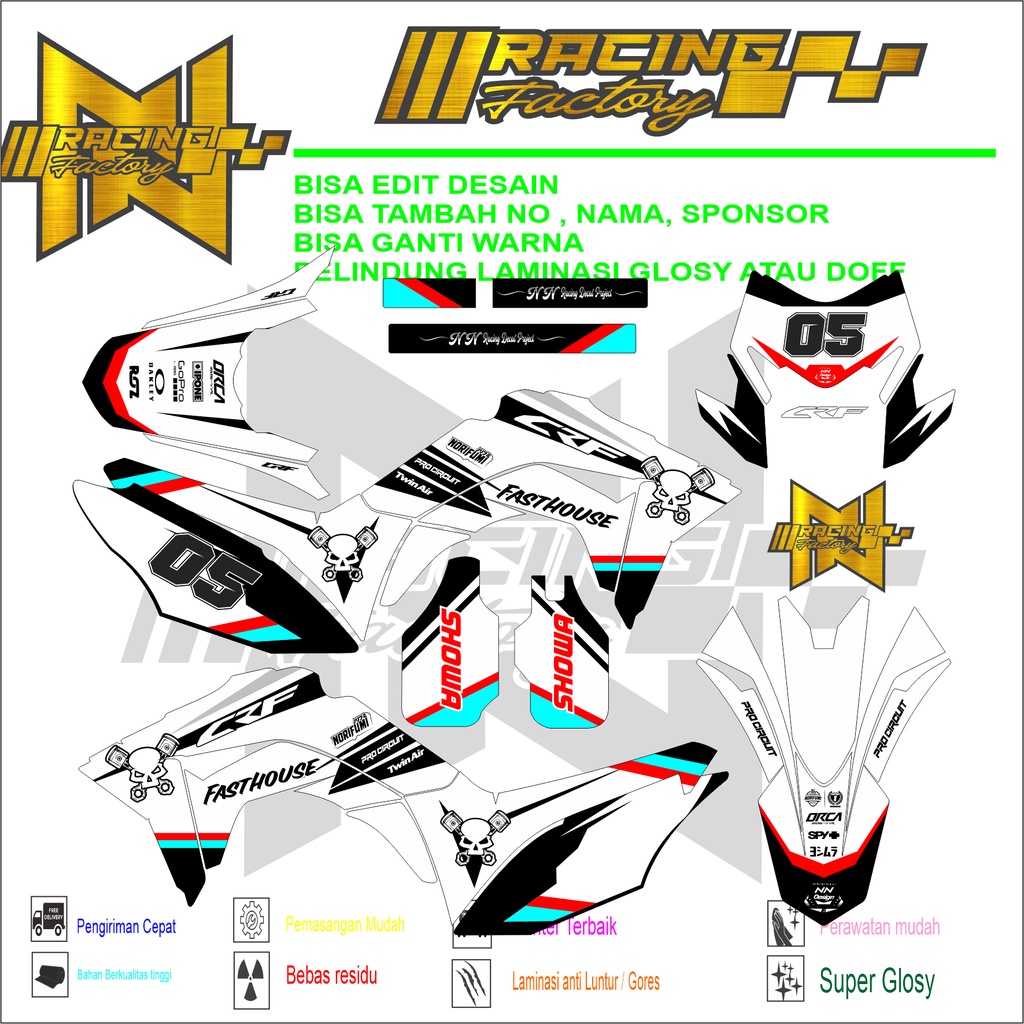 stiker decal crf 150 l  full body terbaru variasi putih orange/oren simpel,keren,gratis tambah nama,