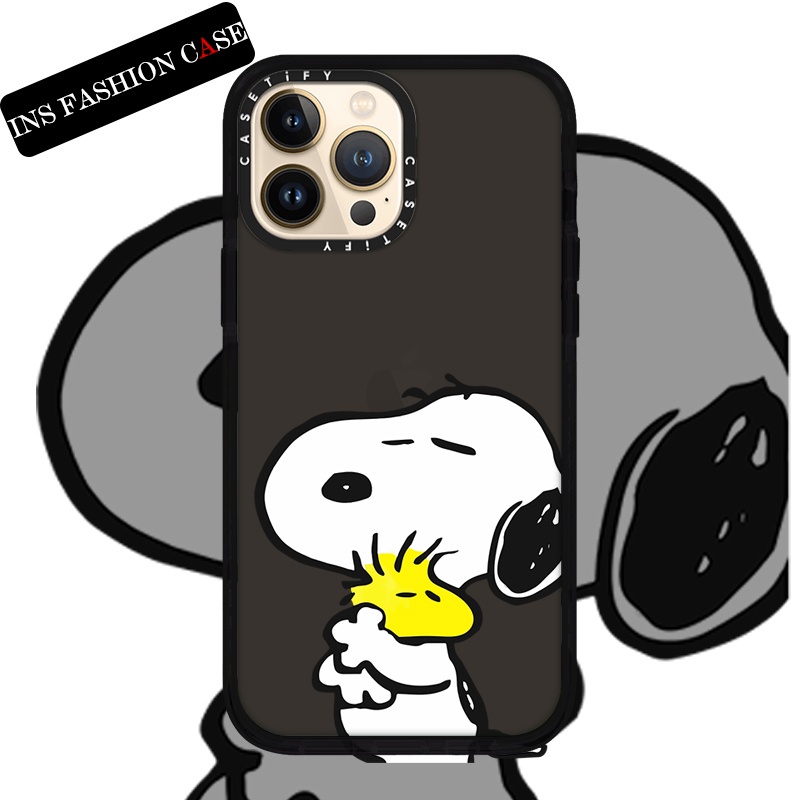 CASETiFY X PEANUTS SNOOPY AND BIRD Black Color Transparent iPhone Case For iPhone 14 13 12 11 Pro Max IX XS MAX XR 6 6s 7 8 Plus Case Shockproof Bumper Soft Cover