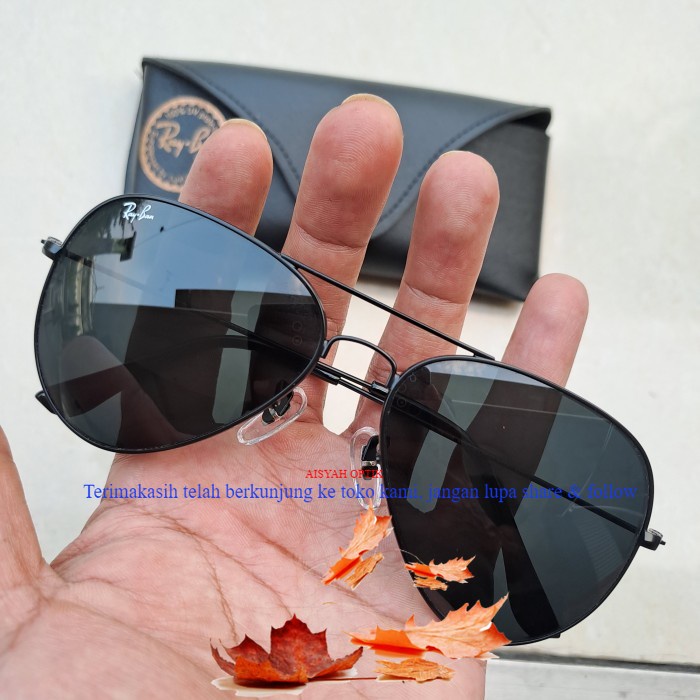 kacamata rayban aviator frame hitam kaca hitam sz 62