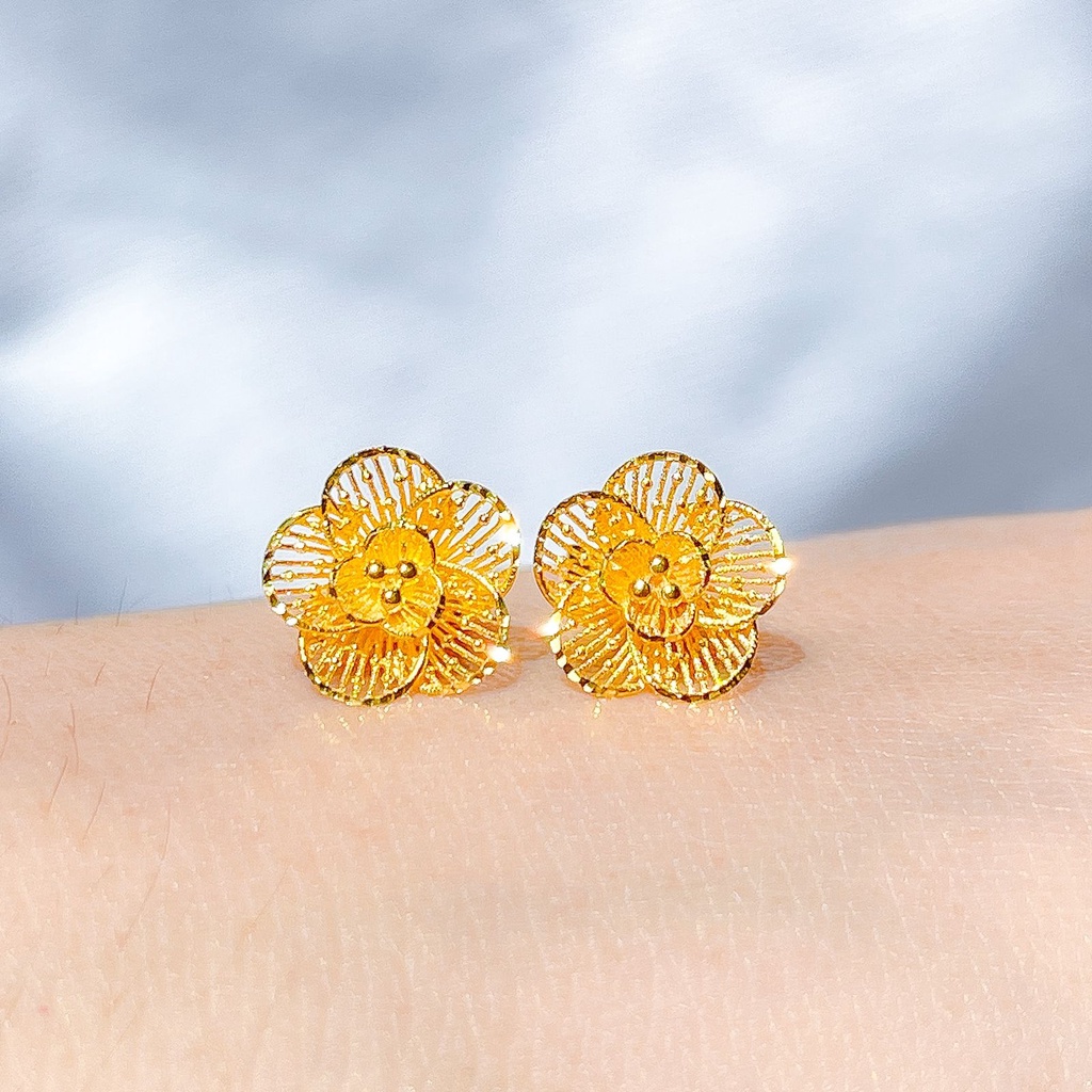 anting anak dan dewasa emas asli kadar 700 70 16k paku duduk bunga mawar rose like kendari mewah hoo