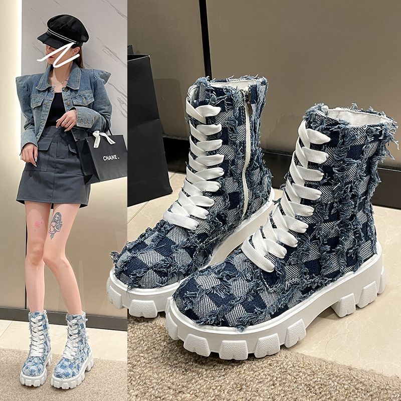 Internet famous American style Martin boots, thick soled western-style denim Martin boots