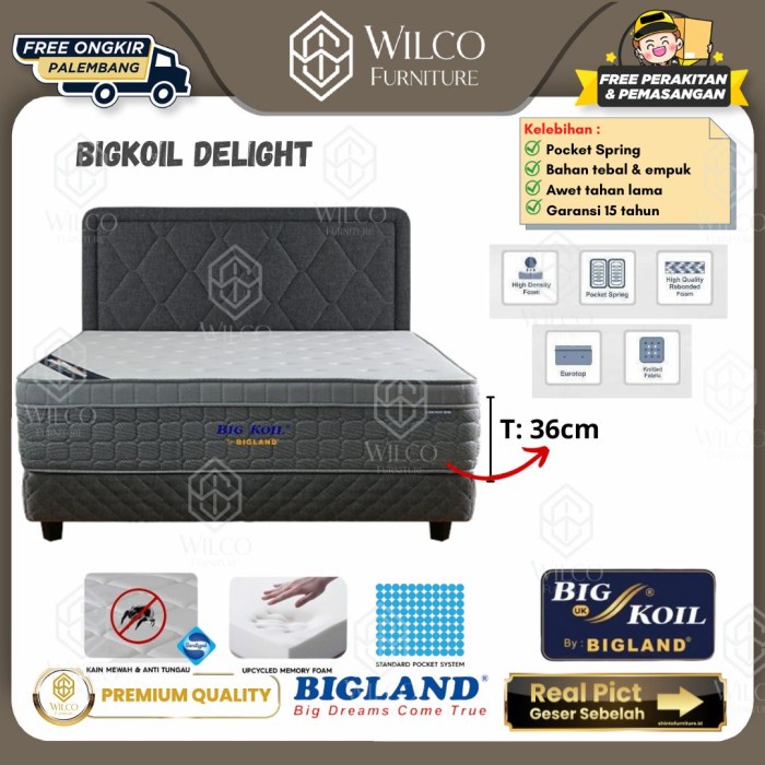Springbed Bigland Bigkoil Delight / Kasur Matras Bigland Per Pocket - Matras Aja, 160x200