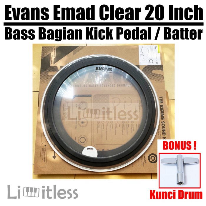 ✨BESTSELLER✨ - Head Drum Evans Bass 20 Inch EMAD Clear- 1.2.23