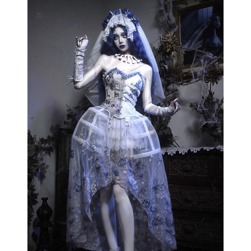Lolita Women's Halloween Cosplay Bride Costume Scary Bride Roleplay Dress Horror Spooky Medieval Sex