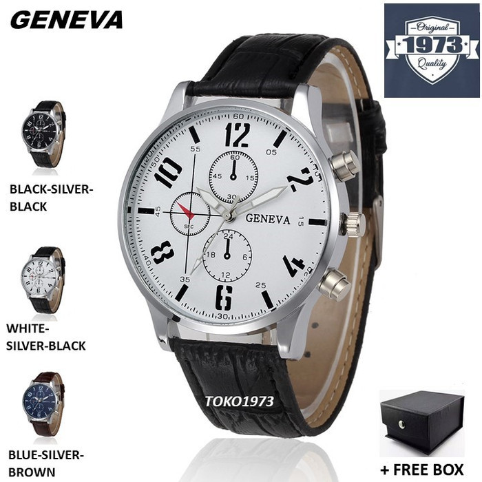 GENEVA - Jam tangan pria arloji pria sporty men's watch FREE GIFT BOX - WHITE SILVER /Update Viral 2