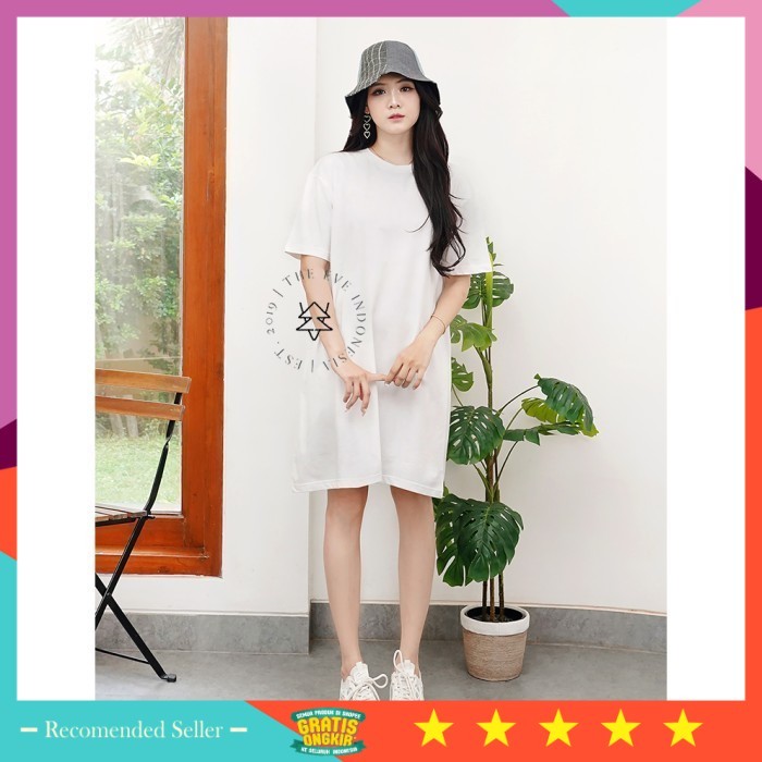 /Theeve Midi Dress Wanita Bahan Katun Oversize | Basic Dress Polos - Putih, Allsize Dress Wanita Can