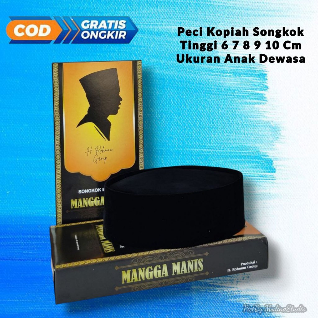 Peci Songkok Mangga Manis Anak Dewasa Bludru Hitam Terpilih Tinggi 5cm 6cm 7cm 8cm 9cm 10cm Kopiah H