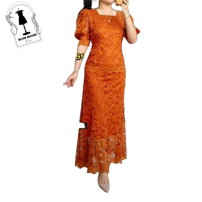 WBM STELAN SET BAJU BROKAT KEBAYA WANITA ROK PANJANG LENGAN BALON