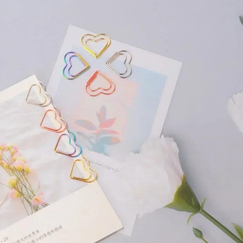 

50pcs/set Heart Metal Paper Clips Binder Clip Mini Bookmark Book Binding Note Decor Stationery School Office Binding Supplies