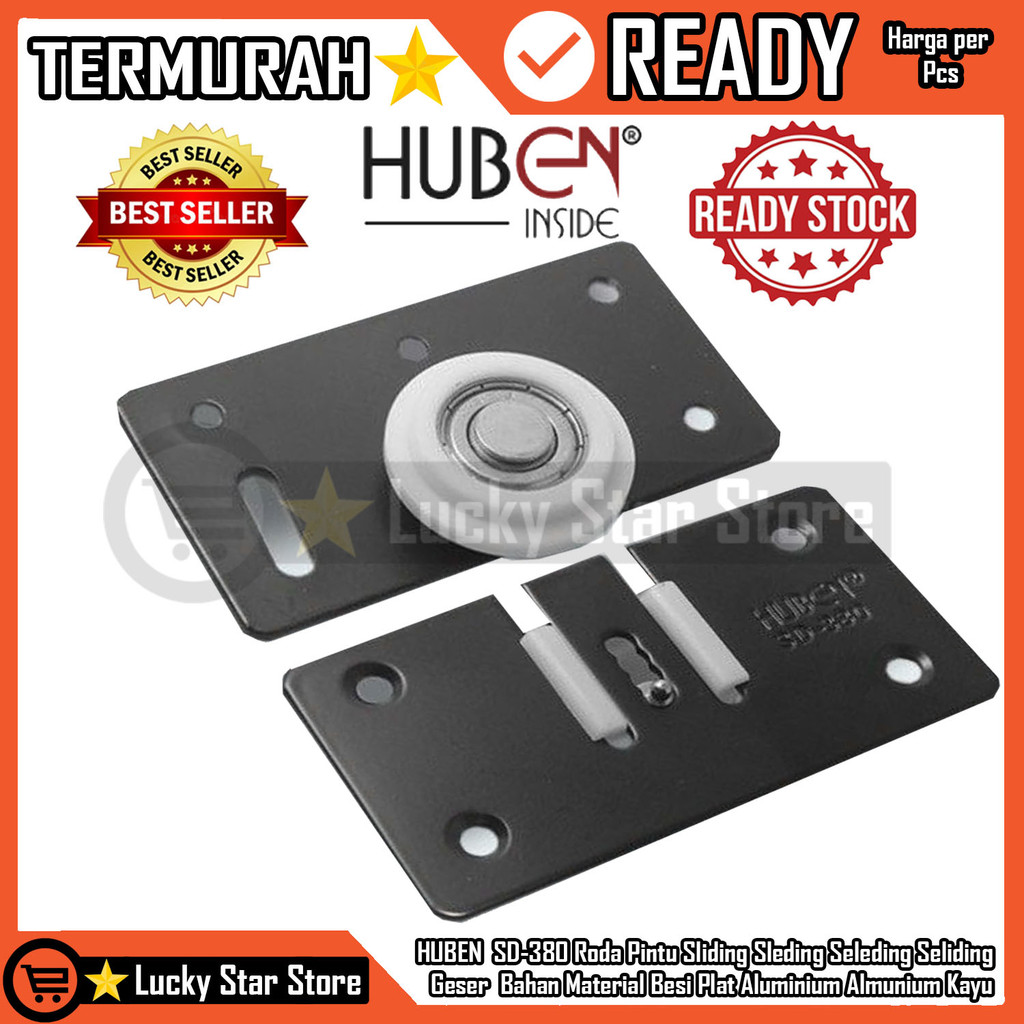 HUBEN SD 380 Roda Pintu Geser Besi Plat Satu Bawah  Pengaman Atas Stopper Daun Lemari Almari Sliding