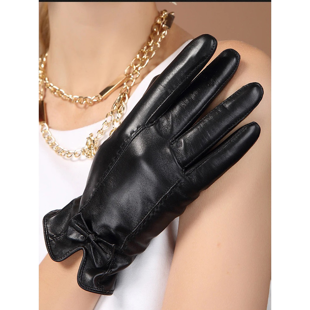 Trendy Women's Genuine Sheepskin Leather Gloves Touchscreen Compatible for Driving, Cycling, Motorcy
