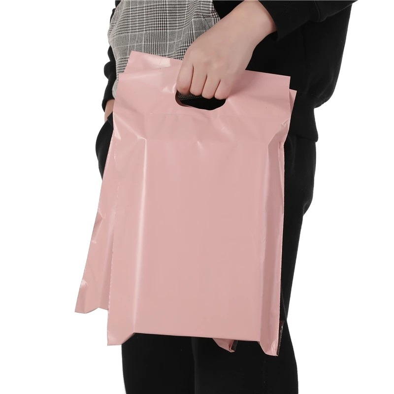 

50Pcs Pink Envelopes Package Mailing Bags with Handle Self Seal Thicken Clothes Waterproof Mailing Bags Express Courier Tote Bag