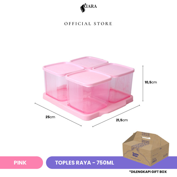 CJP Kiara - Toples Raya Toples Lebaran minimalis plastik Set Nampan - Pink 750ml, FREE GIFT BOX