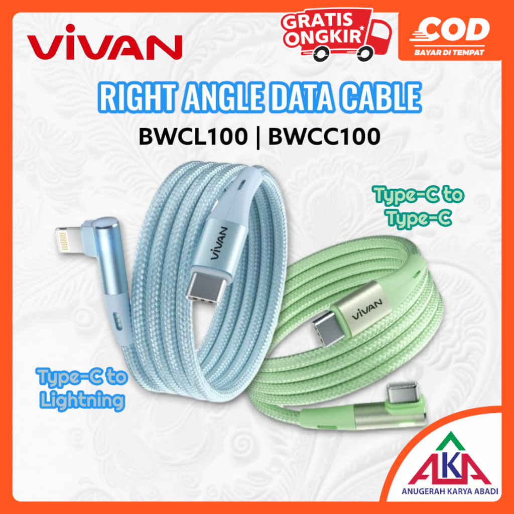 VIVAN Kabel Charger Data Gaming Siku Type-C to Type-C / Lightning Iphone FC / PD 3A Braided