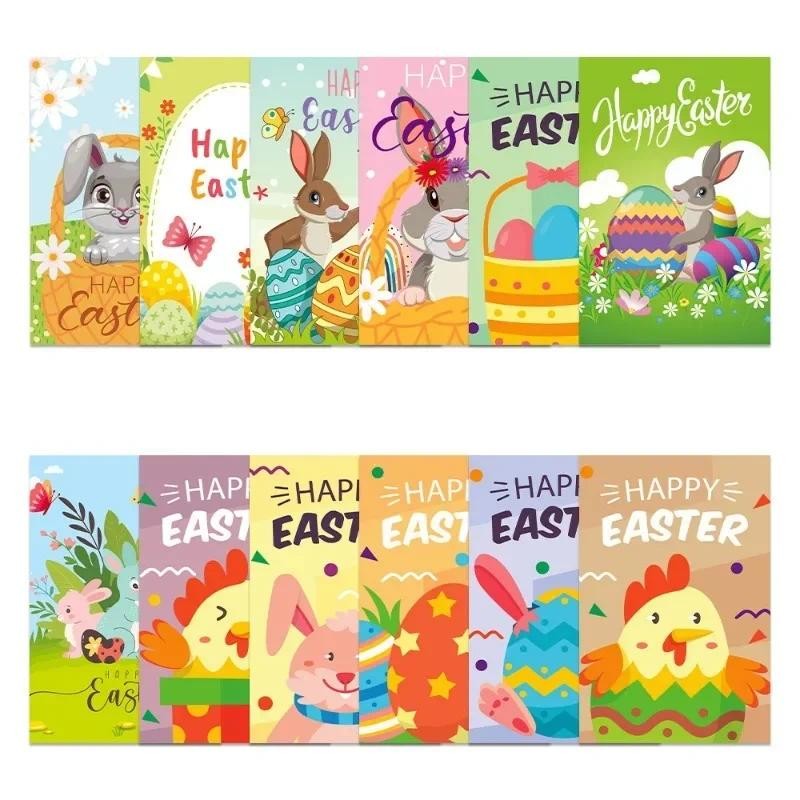 

12pcs Easter Themed Greeting Card Creative Cute Rabbit Party Invitation Letter Postcard Gift Message Decoration Blessing Card