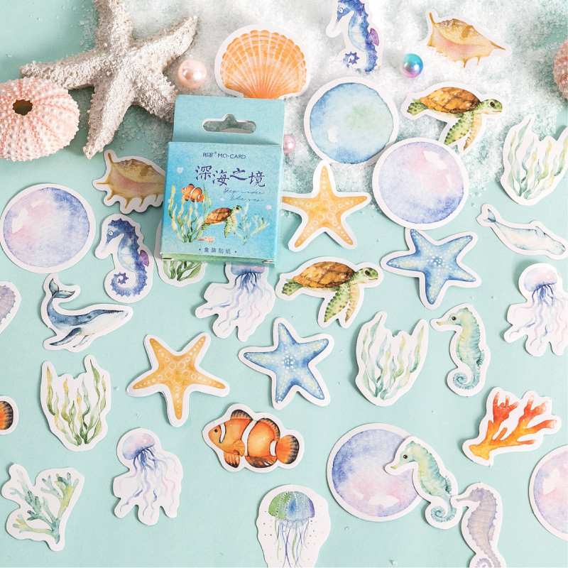 

46pcs Deep Sea Realm Decorative Boxed Stickers Cute Animals Scrapbooking Label Diary Stationery Album Phone Journal Planner