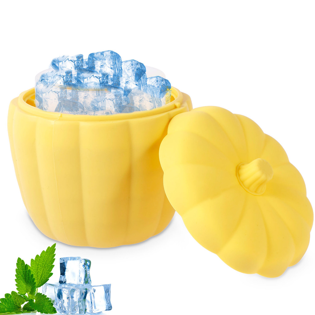 Ice Cube Molds Pumpkin Shape Silicone Ice Bucket with Lid Easy Release Ice Maker Cup Tray for Cockta