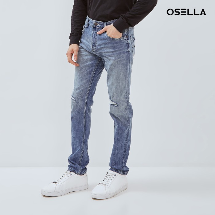 Osella Leo Slim Fit Denim Jeans In Medium Blue Wash 208O5013A2 | Celana Jeans Panjang Pria
