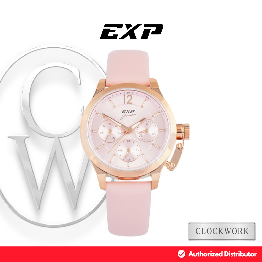 Jam Tangan Wanita Expedition EXP Multifungsi EX 6381 BFLRGPN Kulit Pink Sporty Simple Rosegold dial 