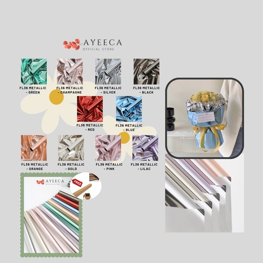 

AYEECA - FL36 METALLIC Kertas Bunga Paper Buket Motif Polkadot Bulat Kado Florist Cellophane