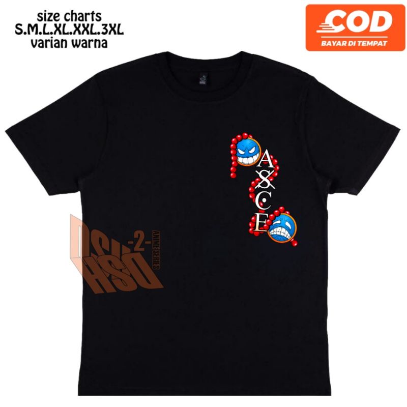 KAOS anime pria & wanita one piece ace logo SMILE samping