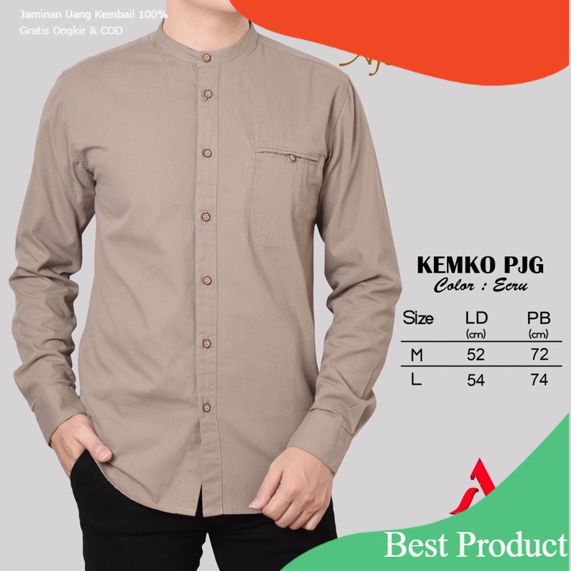 Kemeja Koko KEMKO Kemeja Pria Kerah Sanghai Polos Lengan Panjang Brand Agera/ Top 1